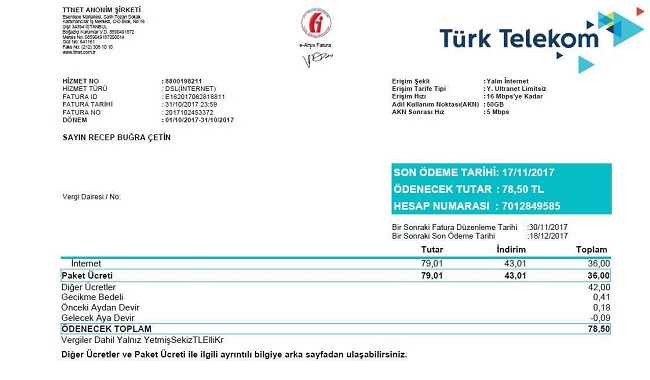 türk telekom fatura ödenmezse
